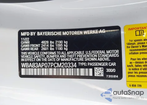 2023 BMW M440I из США, поврежденный, VIN WBA83AP07PCM20334